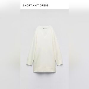 Zara Ecru White V-Neck Sweater Dress Size Large